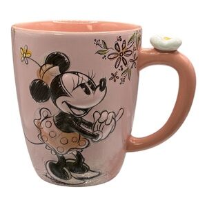 Disney Store 3D Sketched Minnie Mouse Pink Coffee Tea Mug Cup Flower on Handle